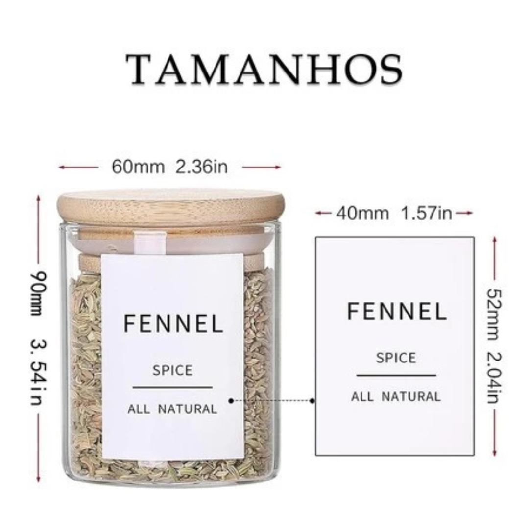 Kit 6 Potes de Vidro 200ml com Tampa de Bambu – Promoção