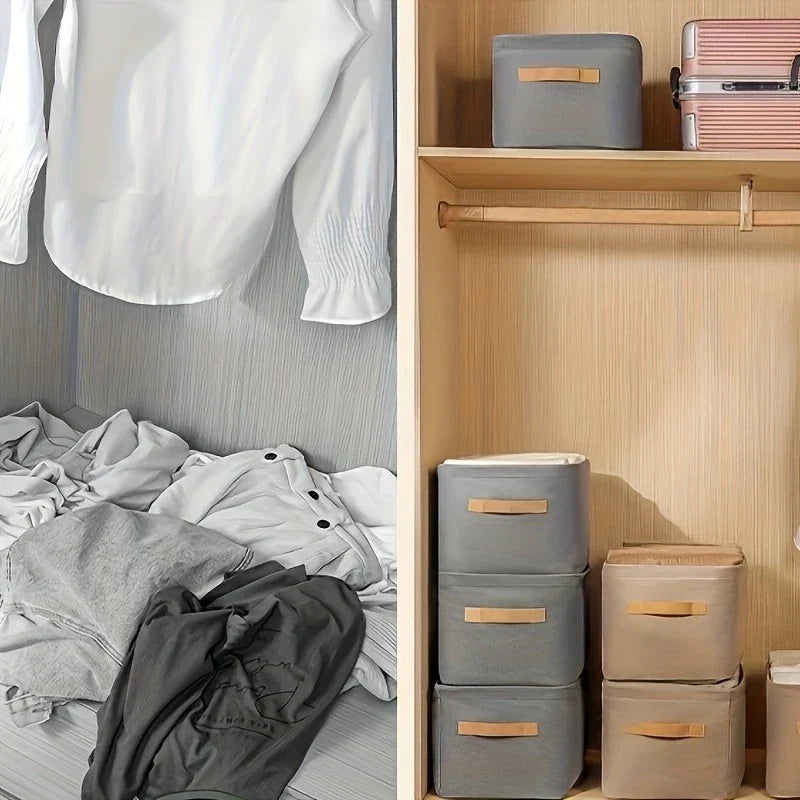 Kit 3 Organizadores Dobráveis p/ Roupas – Cinza ou Caqui