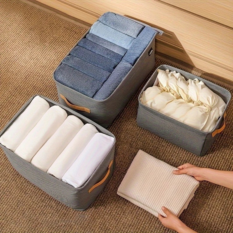 Kit 3 Organizadores Dobráveis p/ Roupas – Cinza ou Caqui